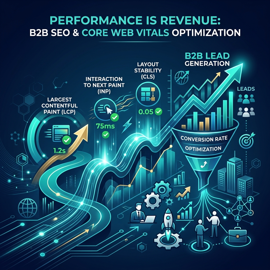 B2B SEO Core Web Vitals optimization chart showing Largest Contentful Paint and conversion rates