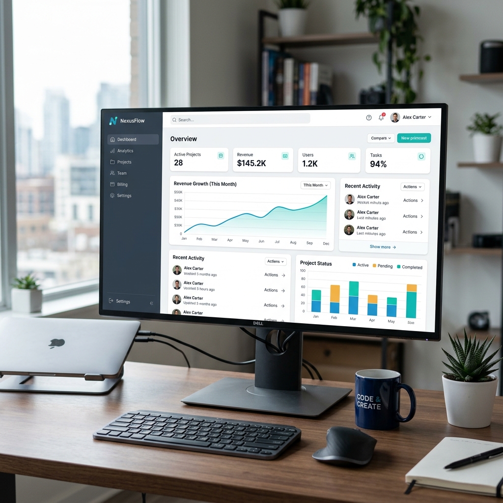SaaS dashboard mockup UI using Tailwind styles and Laravel structures